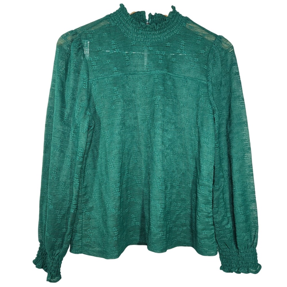 Adrianna Papell Smocked Mock Neck Knit Top Green AD1S302385 Womens Medium NWT